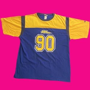 Vintage 1990’s No Fear #90 Blue & Yellow Colorblock Crewneck T Shirt Men's Large